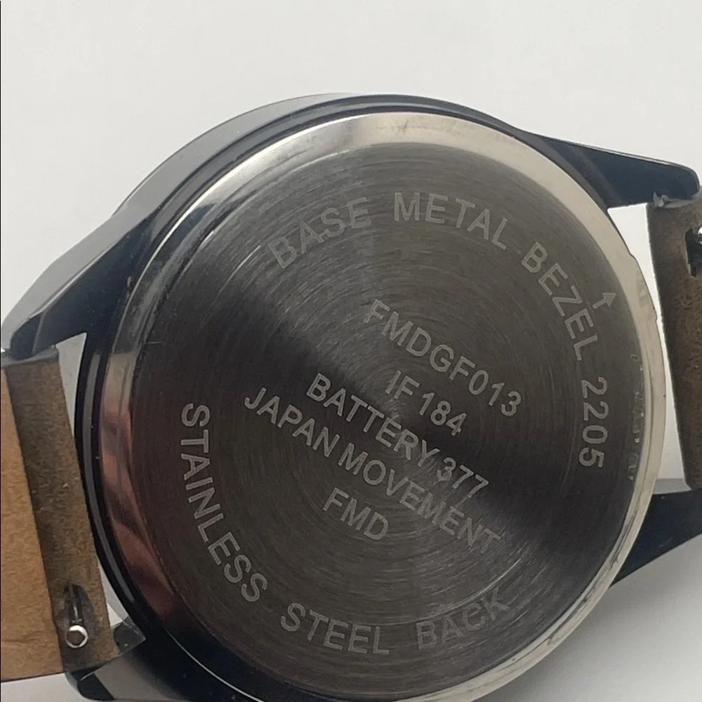 FMDG Brown and Black Watch with Leather Strap - new battery / new strap